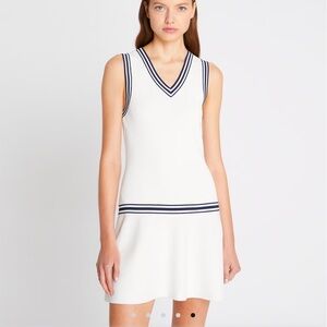 Tory Burch White and Blue Sleeveless Mini Dress
